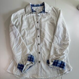 Kuhl Shirt Womens Small White Long Sleeve Button Up Outdoor Plaid Trim Hiking